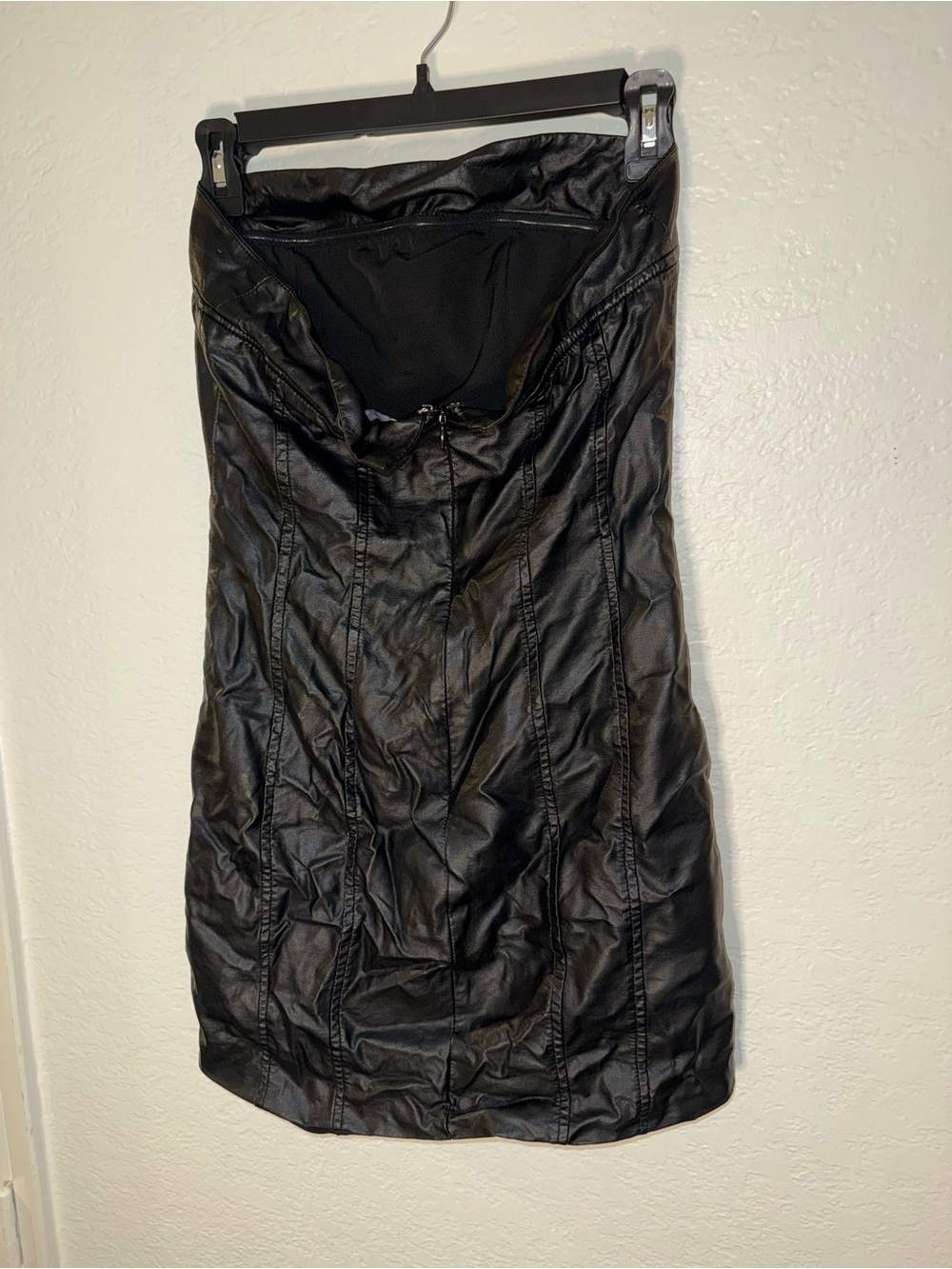 Cotton Candy Strapless Black Faux Leather Mini Dress